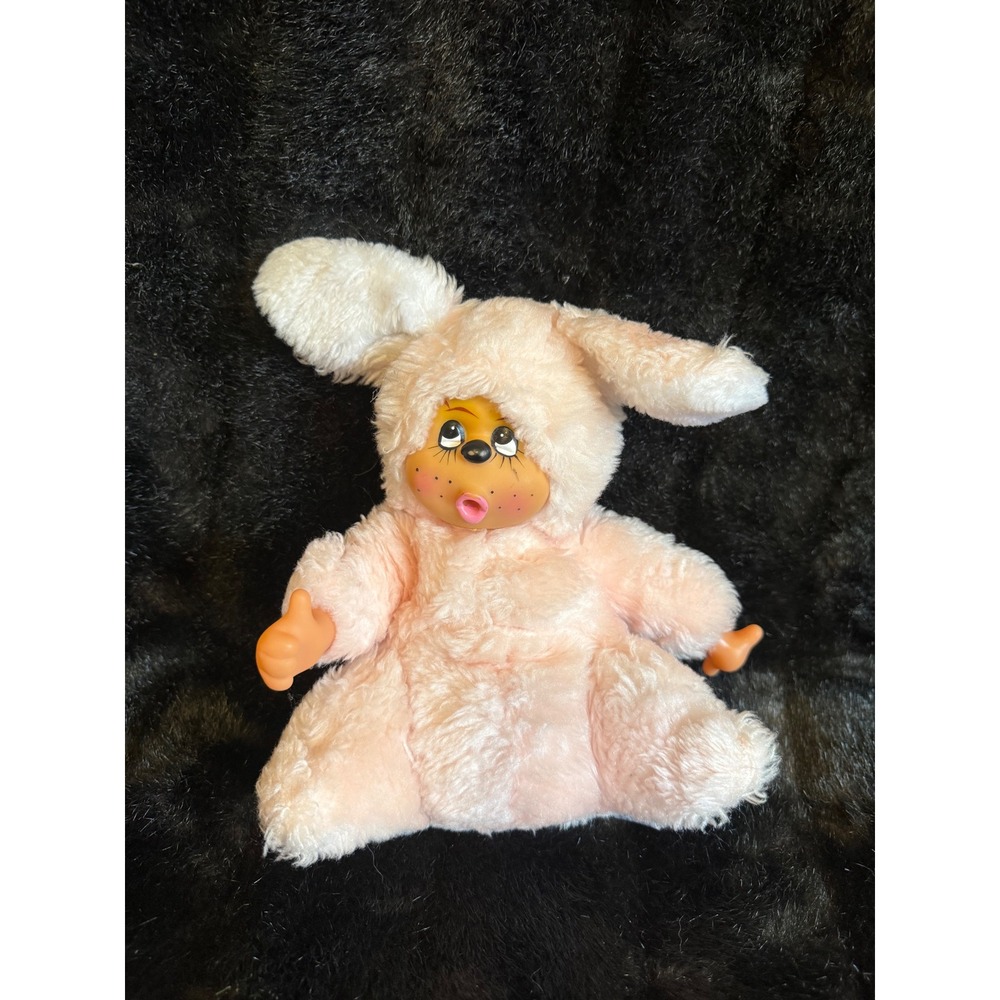 MONCHICHI DOLL 12" Cuddle Wit- VINTAGE PINK BUNNY PLUSH RUBBER FACE